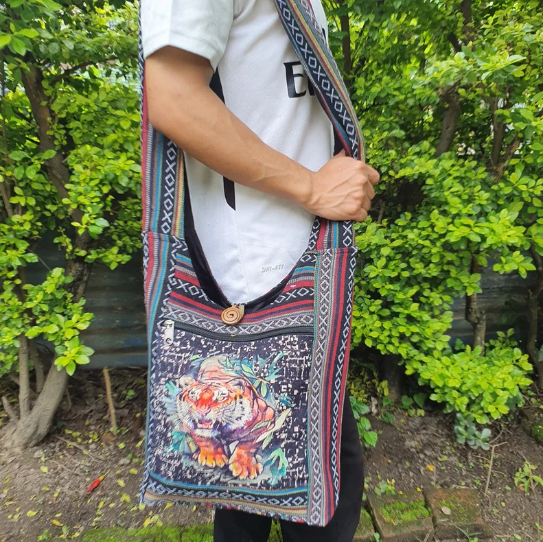 Art Print Cotton Crossbody Bag - FWOSI