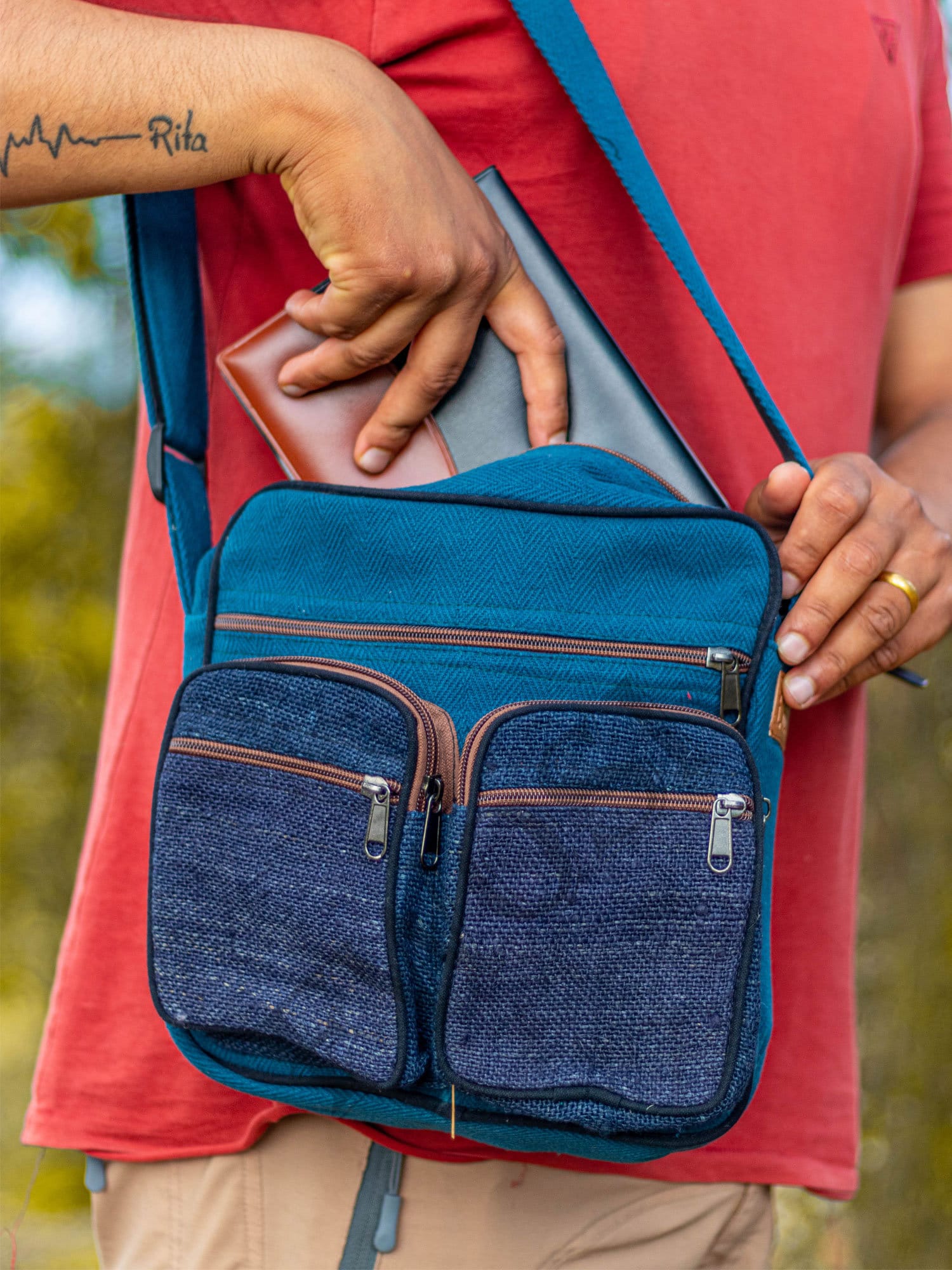 Blue Hemp Shoulder Crossbody Bag -FWOSI