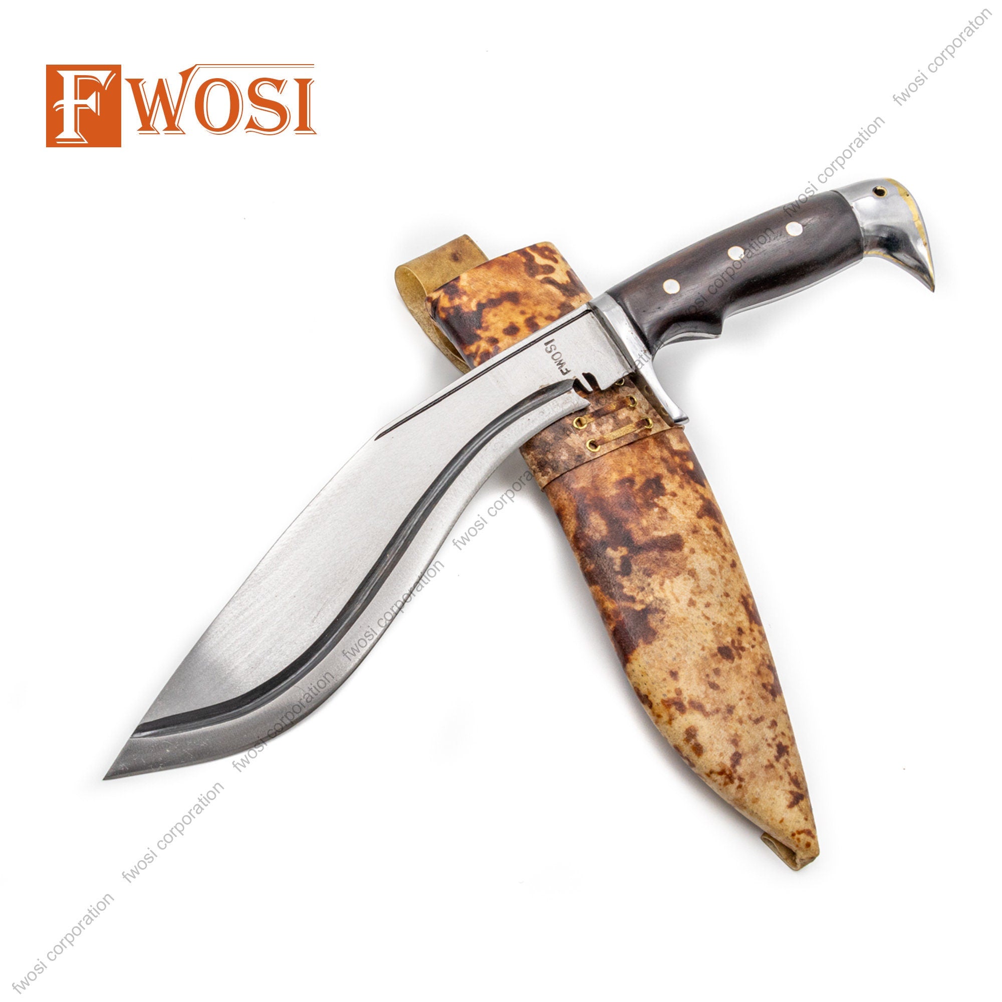Authentic Gurkha Knife | 10 Inches American Eagle 1 Chira Leather Knife Sheath Wood 'The Survival Alive' Khukuri Knife - Handmade in Nepal - FWOSI