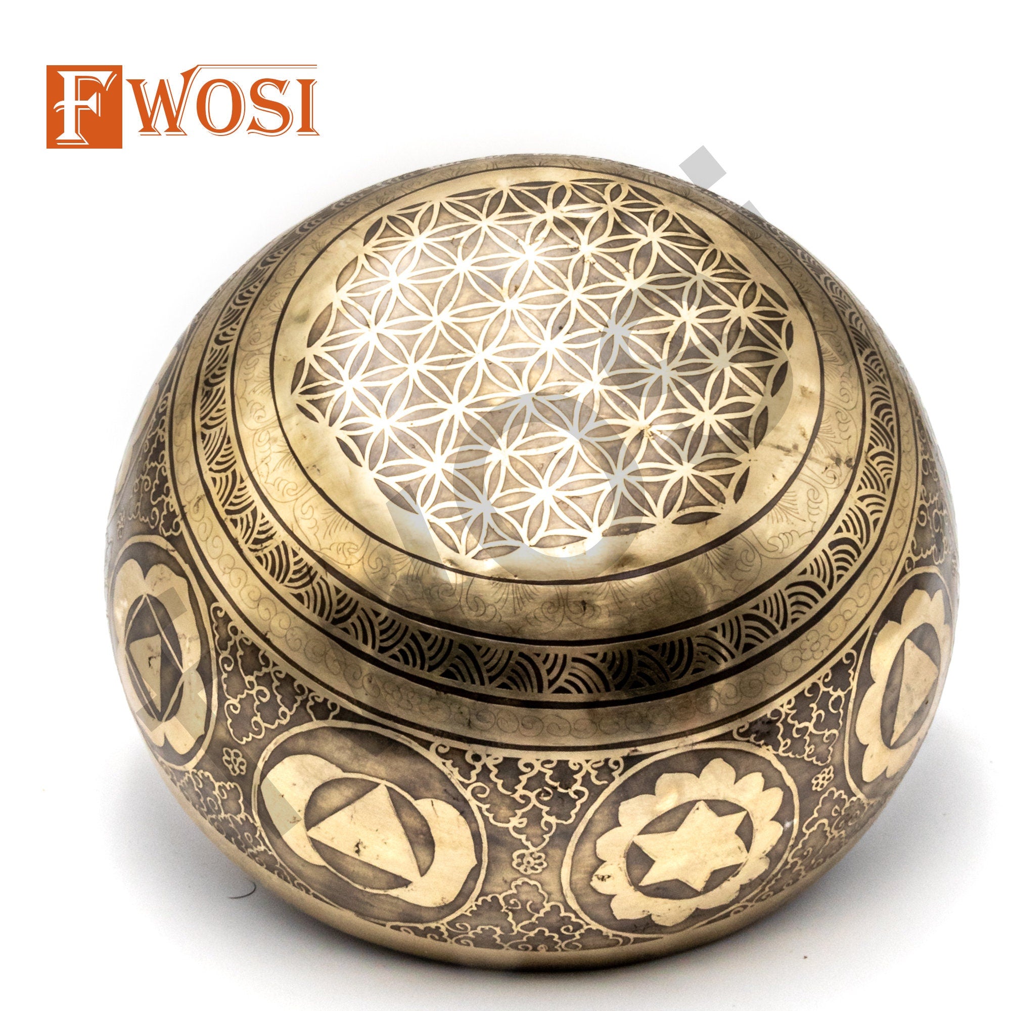 10 Inch Full Moon Yogi Carving Tibetan Antique Singing Bowl