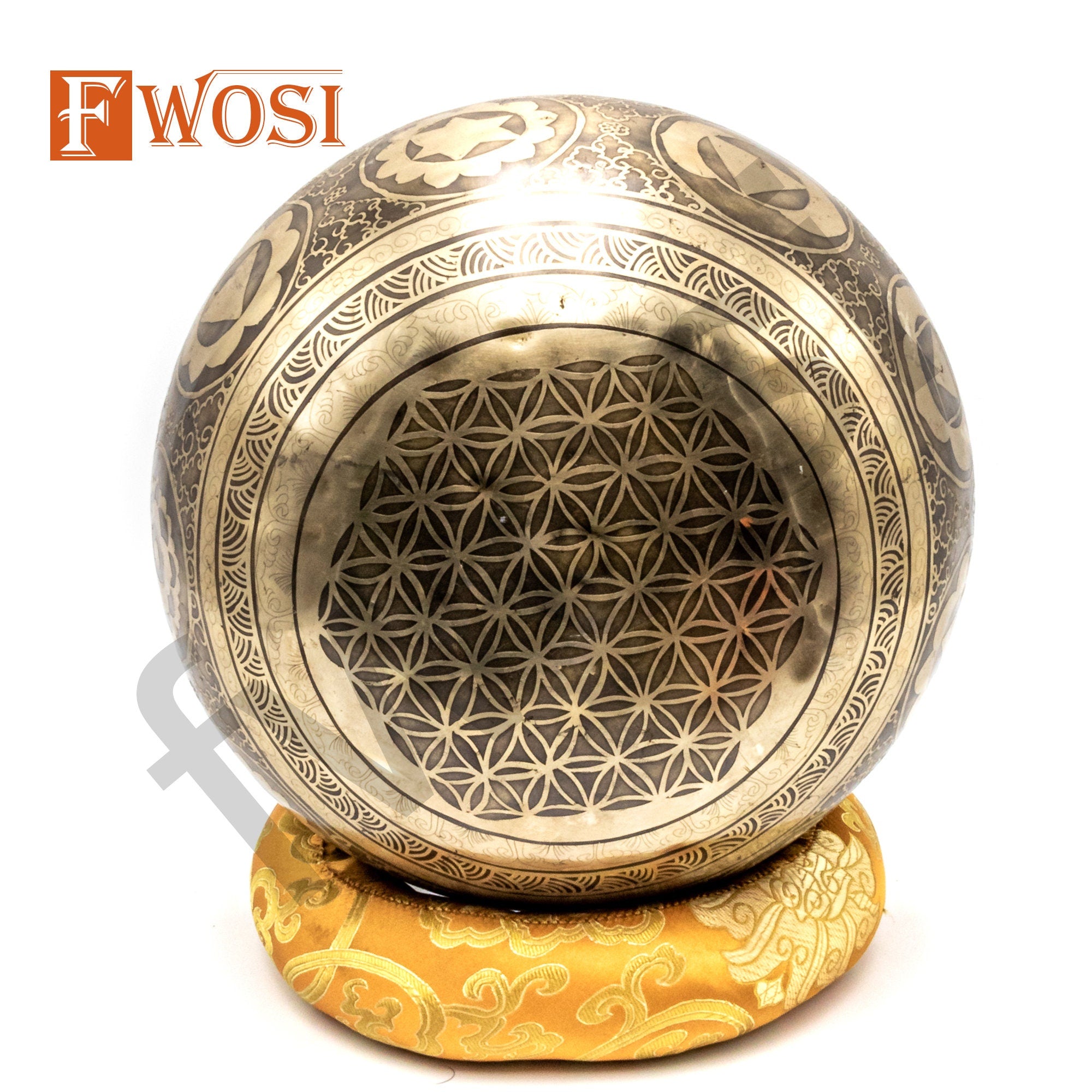 10 Inch Full Moon Yogi Carving Tibetan Antique Singing Bowl