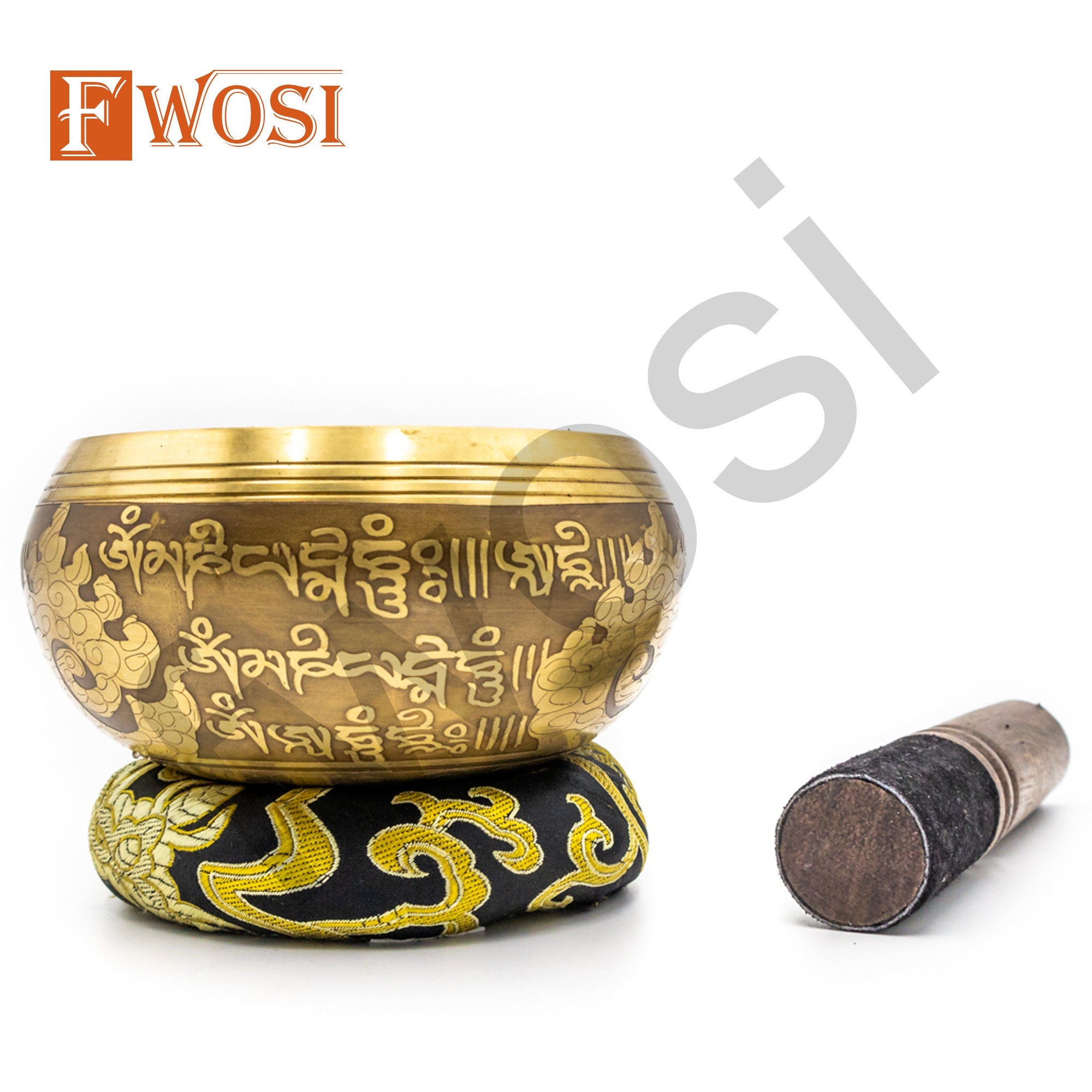 Gold and Blue Antique Tibetan Singing Bowl with Mallet | Spiritual Bowl | Meditation Bowl | Antique Singing Bowl | Mental Health Gift - FWOSI