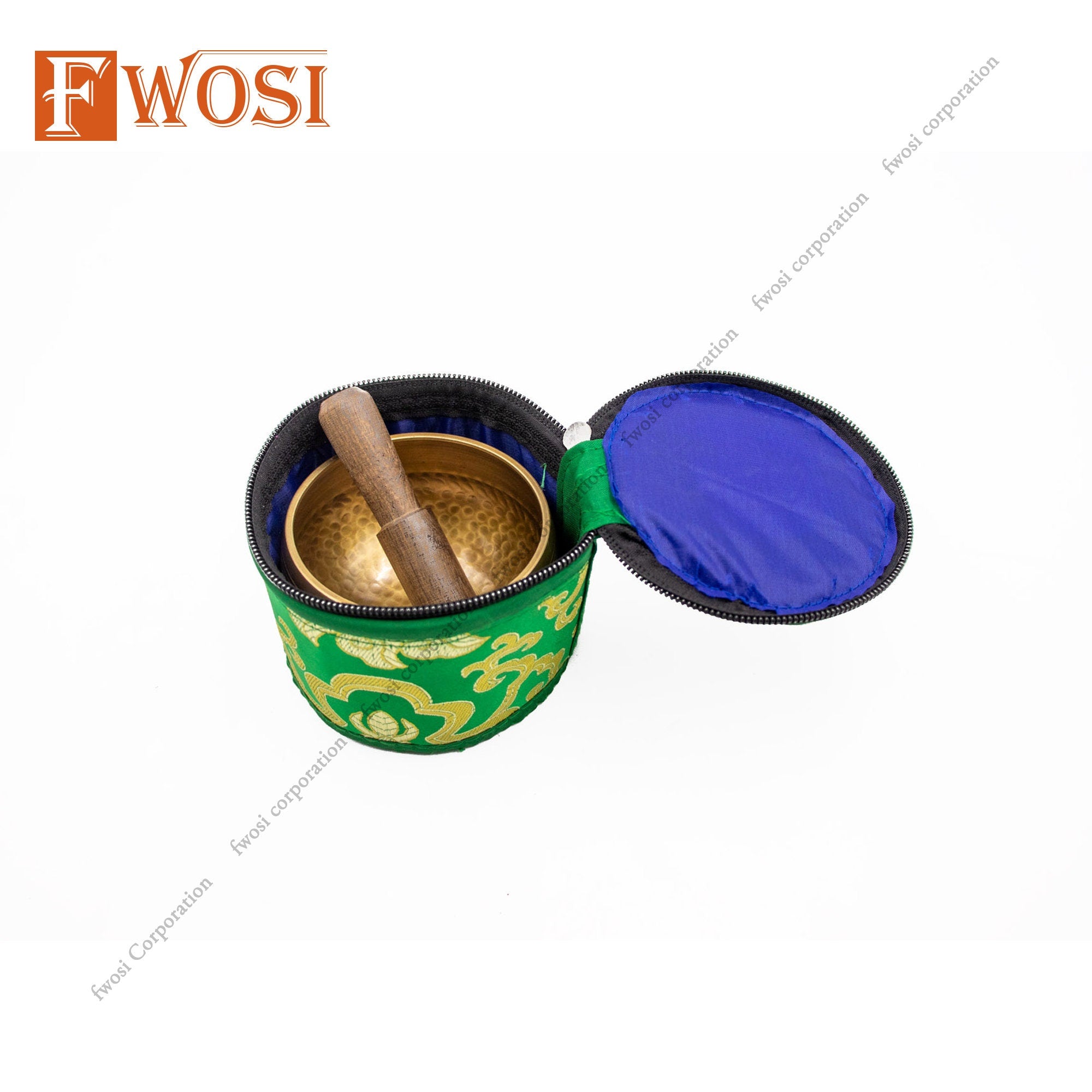 Gold and Green Antique Tibetan Singing Bowl with Mallet | Spiritual Bowl | Meditation Bowl | Antique Singing Bowl | Mental Health Gift - FWOSI