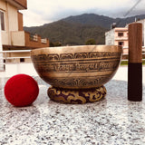 10.5 Inch Antique Tibetan Singing Bowl with Mallet | Meditation Bowl | Chakra Bowl | Yoga Singing Bowl | Mental Health Gift | Self-Care Gift - FWOSI