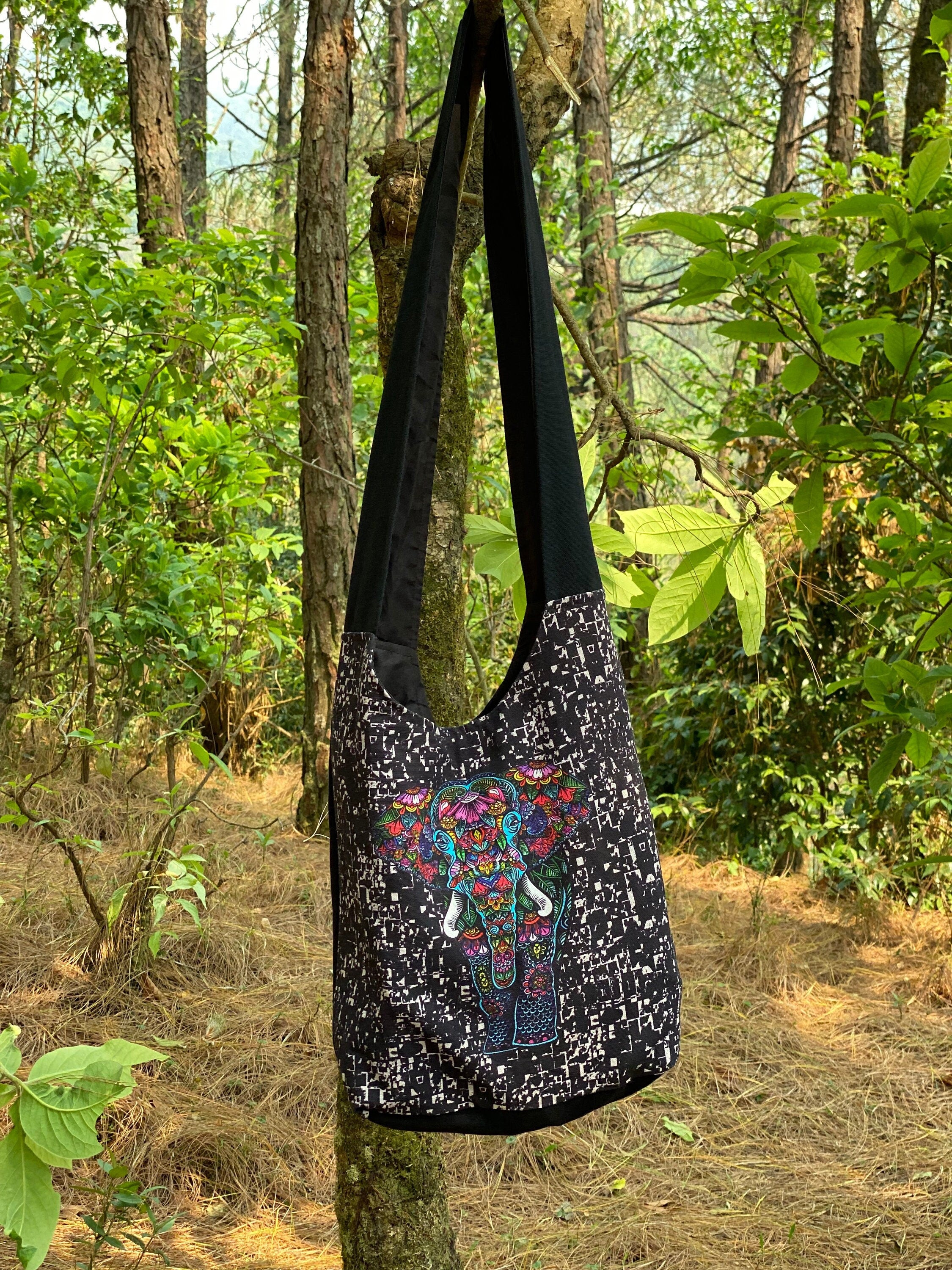 Elephant Print Cotton Shoulder Bag - FWOSI