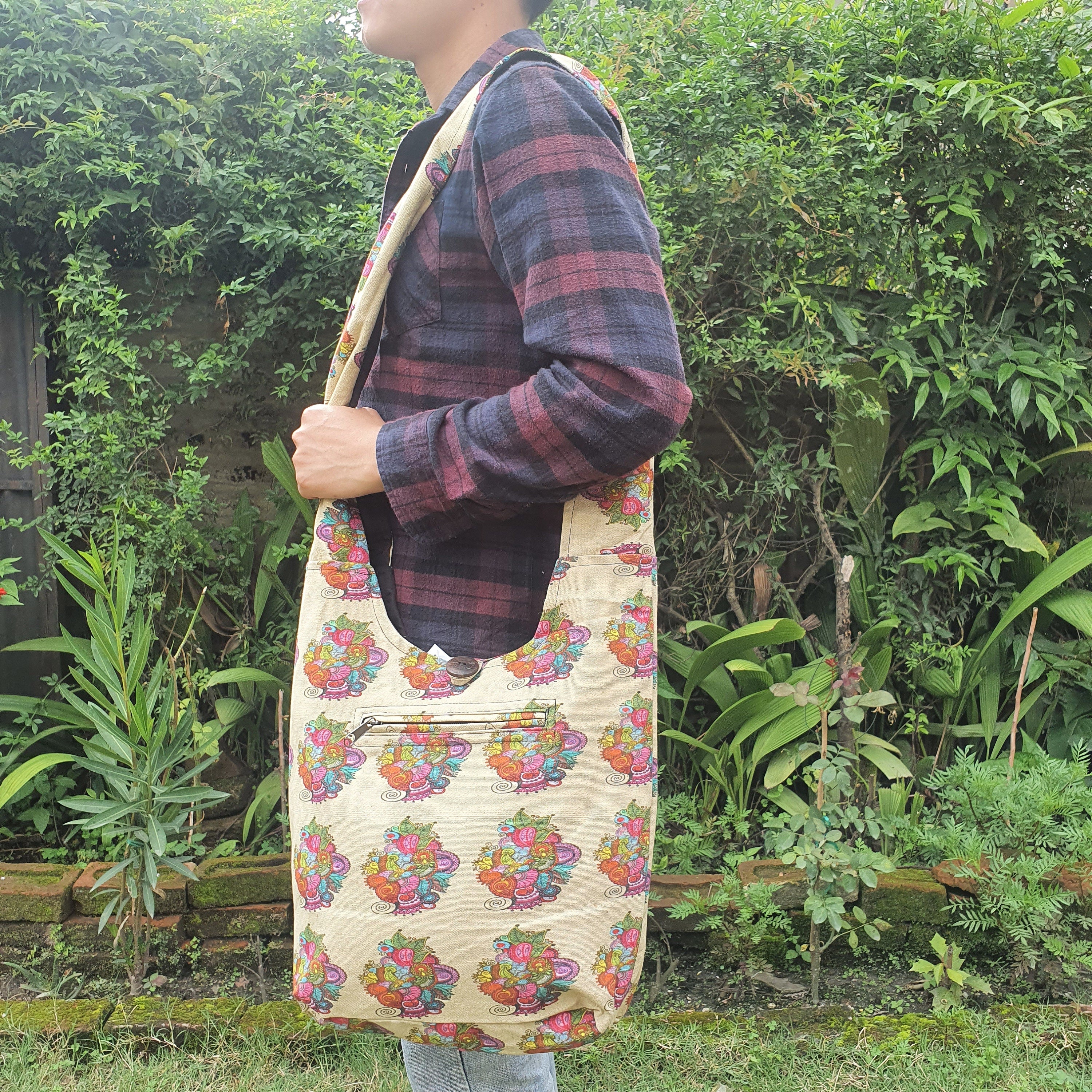 Unisex Cotton Patchwork Shoulder Bag - FWOSI