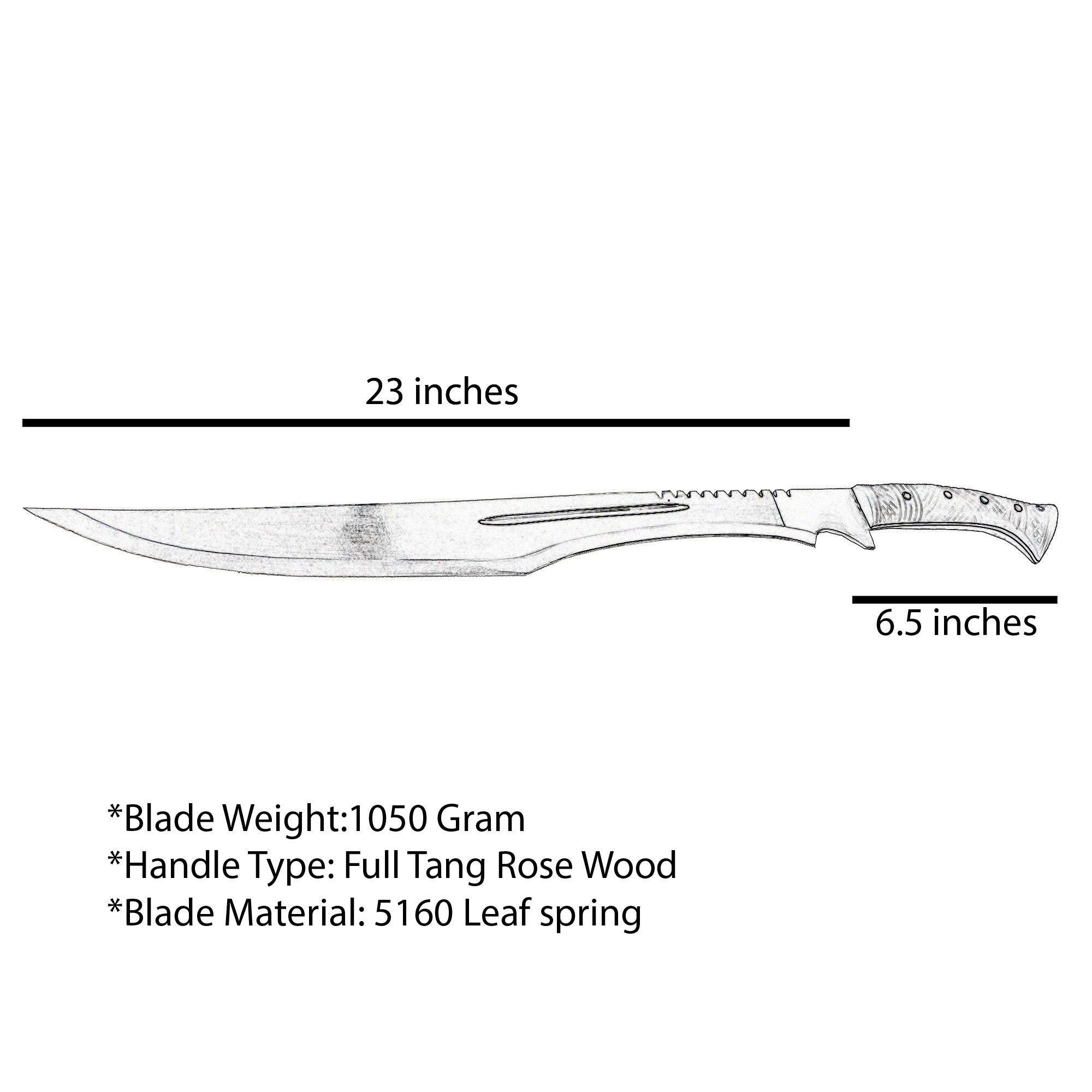 23 Inch Hand forged Machete, Survival Tool, Truck Leaf Spring, Viking Seax, Full Tang Survival Knife, Ready to Use Kukri Knife - FWOSI