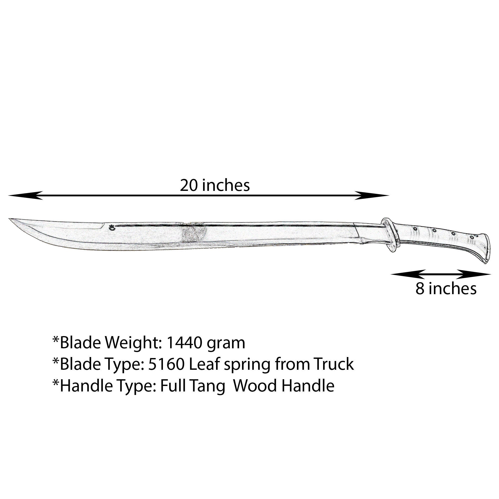 20 Inch Hand forged Machete, Survival Tool, Truck Leaf Spring, Full Tang Knife, Balance water tempered, Sharpen, Ready to Use Kukri Knife - FWOSI