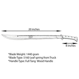 20 Inch Hand forged Machete, Survival Tool, Truck Leaf Spring, Full Tang Knife, Balance water tempered, Sharpen, Ready to Use Kukri Knife - FWOSI