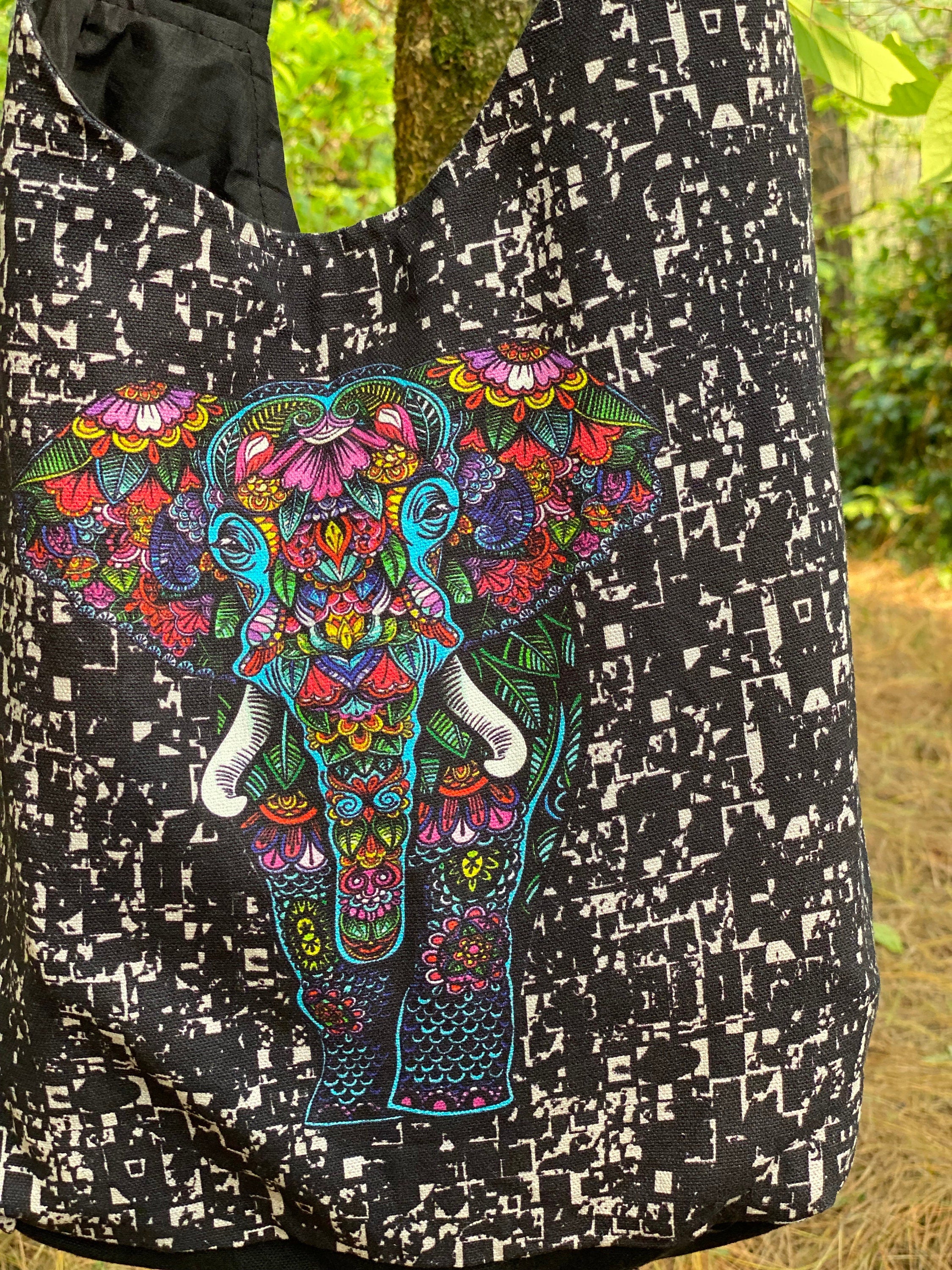 Elephant Print Cotton Shoulder Bag - FWOSI