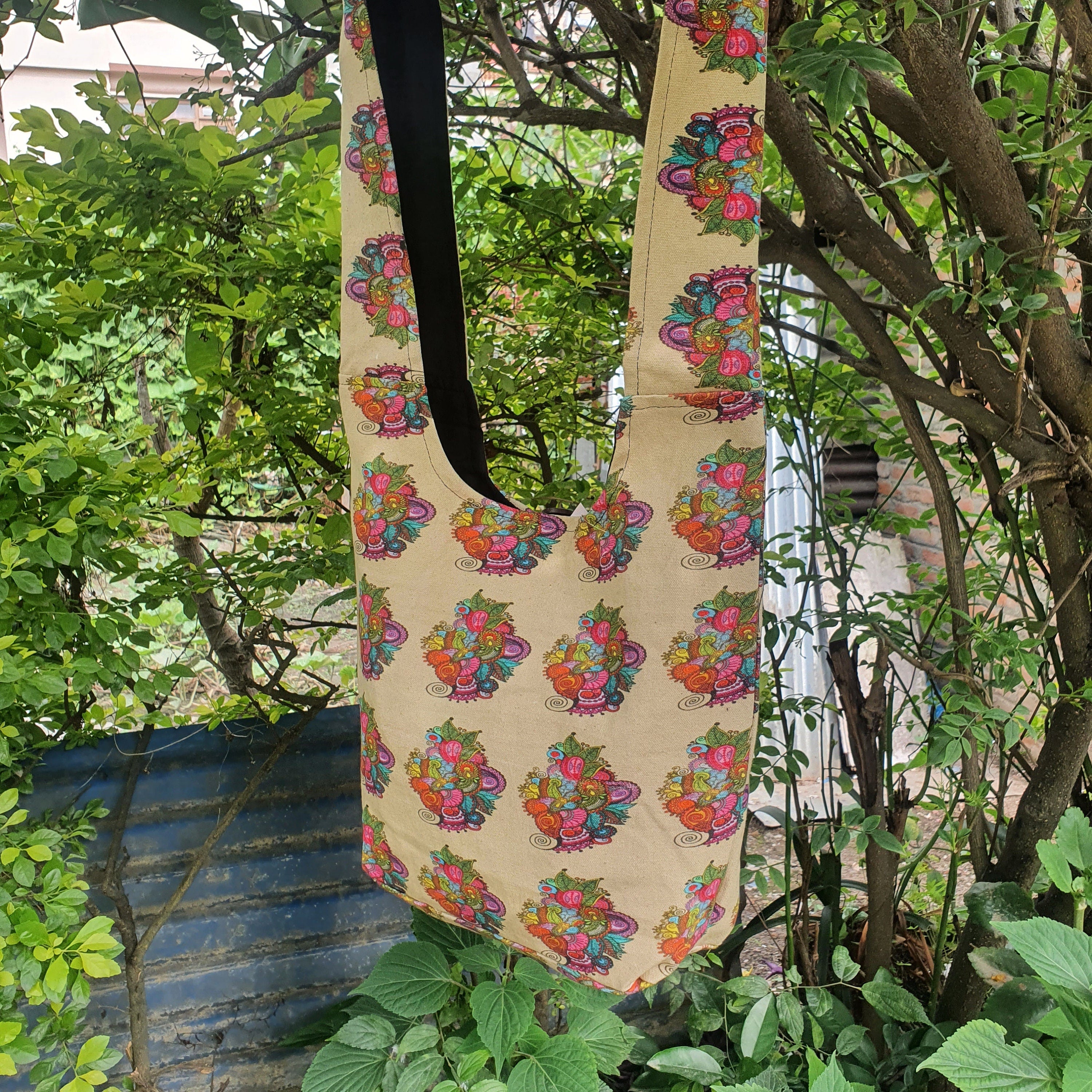 Unisex Cotton Patchwork Shoulder Bag - FWOSI