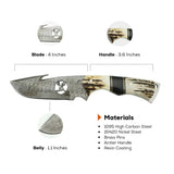 4 Inch Highland Stag Damascus Gut Hook Knife for Hunters - FWOSI
