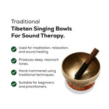 13 Inch Skull Carving Tibetan Singing Bowl, Antique Sound Bowl Set with Mallet & Cushion | Instrument for Chakra Healing, Yoga, Meditation - FWOSI