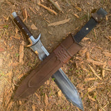 16 Inch Traditional Hand forged Single Handed Short Sword with Leather Sheath, Functional & Sharpened Carbon Steel, Easter Gift for Teen - FWOSI