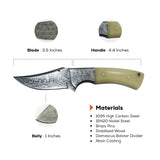 3.5 Inch Ivory Viper Damascus Knife - Fixed Blade with Drop Point - FWOSI