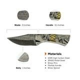3 Inch Marble Drift Damascus Curved Drop Point Hunting Knife - FWOSI