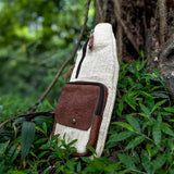 Handcrafted Hemp Cotton Sling Bag with Leather Strap, 100% Natural, Made in Nepal