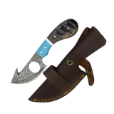 3.2 Inch Turquoise Damascus Steel Talon Ring with Unique Inlay - FWOSI