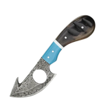 3.2 Inch Turquoise Damascus Steel Talon Ring with Unique Inlay