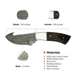 3.5 Inch Savanna Fang Damascus Gut Hook Knife with Sharp Edge - FWOSI