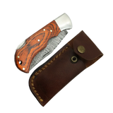 3 Inch Beige Ridge Damascus Folding Knife with Razor Edge - FWOSI