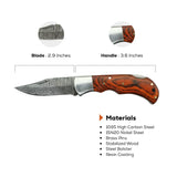 3 Inch Beige Ridge Damascus Folding Knife with Razor Edge - FWOSI