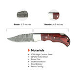 3 Inches Crimson Ridge Damascus Folding Knife with Bold Finish - FWOSI
