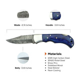 3 Inches Ocean Ridge Damascus Folding Knife with Clean Finish - FWOSI