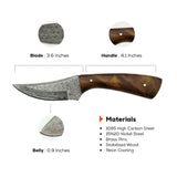 3.5 Inch Walnut Crescent Damascus Arc Drop Hunter Knife