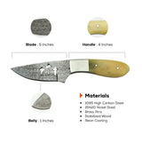5 Inch Triple Cross Ivory Damascus Full Belly Hunter Knife