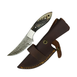 4 Inch Horn Curve Damascus Drop Hunter Knife with Balance - FWOSI