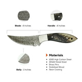 4 Inch Horn Curve Damascus Drop Hunter Knife with Balance - FWOSI
