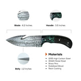 4 Inches Emerald Damascus Gut Hook Knife for Field Dressing - FWOSI