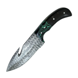 4 Inches Emerald Damascus Gut Hook Knife for Field Dressing