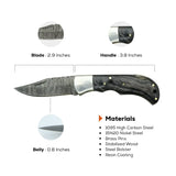 3 Inches Shadow Ridge Damascus Folding Knife with Sleek Profile