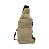 Handcrafted Hemp Cotton Sling Bag with Leather Strap, 100% Natural, Made in Nepal