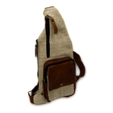 Handcrafted Hemp Cotton Sling Bag with Leather Strap, 100% Natural, Made in Nepal