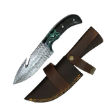4 Inches Emerald Damascus Gut Hook Knife for Field Dressing