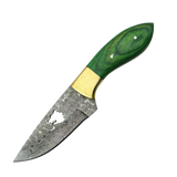 3.8 Inch Emerald Howl Damascus Full Belly Drop Hunter Knife
