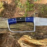 Exceptional Double-Edged Sword with D-Guard, Balance Oil Tempered Hunting Knife with Horn & Blue Stone Handle