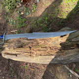 Exceptional Double-Edged Sword with D-Guard, Balance Oil Tempered Hunting Knife with Horn & Blue Stone Handle