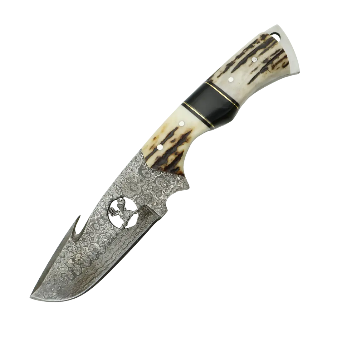 4 Inch Highland Stag Damascus Gut Hook Knife for Hunters - FWOSI