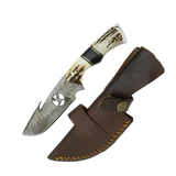 4 Inch Highland Stag Damascus Gut Hook Knife for Hunters - FWOSI