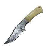 3.5 Inch Ivory Viper Damascus Knife - Fixed Blade with Drop Point