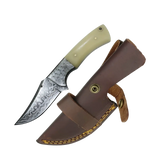 3.5 Inch Ivory Viper Damascus Knife - Fixed Blade with Drop Point - FWOSI