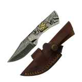 3 Inch Marble Drift Damascus Curved Drop Point Hunting Knife - FWOSI