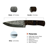 4.5 Inch Azure Ridge Nomad Knife - Premium Quality Damascus Curved Drop Outdoor Tool - FWOSI