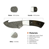 3.5 Inch Savanna Fang Damascus Gut Hook Knife with Sharp Edge