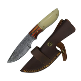 4 Inch Sunset Dune Damascus Knife - Fixed Blade with Low Belly Design - FWOSI