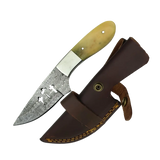 5 Inch Triple Cross Ivory Damascus Full Belly Hunter Knife